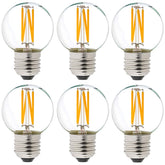LiteHistory dimmable G165 LED bulb close-up with warm 2700K glow.