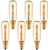 LiteHistory dimmable T6 LED bulb closeup shows amber 2200K warmth for cozy lighting.
