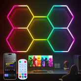 Litezone RGB hexagon garage lights illuminate walls with vibrant, energy-efficient color