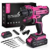 Lithitech pink cordless drill set front view highlights compact design for easy handling