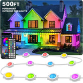 LITSOUL 500FT outdoor lights on an eave for easy install and ambient glow.