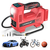 LIVOWALNY cordless tire inflator shows a compact form for on-the-go inflation.