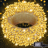 LJLNION 300 LED string lights for outdoor and indoor use, bright warm-white glow.