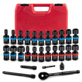 LLNDEI 27 piece 3/8 inch swivel socket set reaches tight spaces for stubborn fasteners