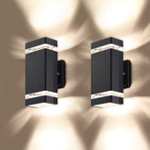 LMP square up-down outdoor wall light angle view showcases durable aluminum and weather resistance