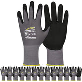 LOCCEF work gloves with microfoam nitrile coating deliver a secure grip in light oil tasks.