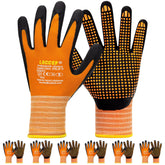 Loccef work gloves with microfoam nitrile coating and orange side view for secure grip.