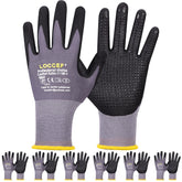 LOCCEF work gloves with microfoam nitrile coating and palm dots for secure grip in light oil