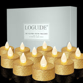 LOGUIDE battery-operated LED tea lights glow gold for romance and table decor.