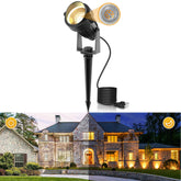 L LOHAS LED landscape spotlight with dusk-to-dawn sensor lights the yard at night