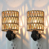 LOIWON boho night light shade close-up showing handmade rattan glow.