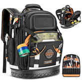 Lokass tool backpack front view shows rugged build for job sites