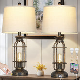Lolokit 28-inch vintage lamps pair in living room for warm ambience.