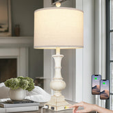 Lolokit farmhouse table lamp base detail showcases vintage resin texture and warm farmhouse charm.