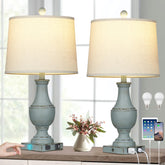 Lolokit farmhouse table lamps set of 2 with USB ports for bedside charging.