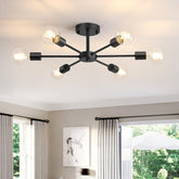 Lomoky 6-Lights Sputnik ceiling light in matte black for bright, even illumination.