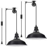 Lomoky plug-in pendant light with black barn shade enhances dining ambiance