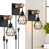 Lomoky plug-in wall sconces set with matte black metal bases ideal for living rooms.
