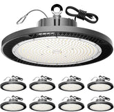 Longlux 200W UFO LED high bay light front view for bright warehouse illumination