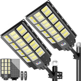 LOYOELE 9000W solar street light front view showing wide-area coverage for parking lots