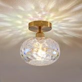 Luafac vintage glass flush mount in hallway with warm glow.