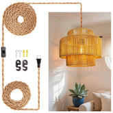 LUCORUSC hanging light with plug-in cord over living room for cozy ambience.