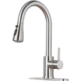 LUFG kitchen faucet with pull-down spray in brushed nickel for a modern look.