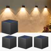 LUHLEE solar wall lights front view with square design for welcoming outdoor entryway lighting and energy efficiency.