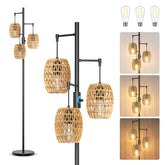 Lumenfox Boho Rattan Floor Lamp with shades for warm ambience and soft diffused light
