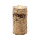 Luminara birch bark wrapped candle adds natural texture for year-round décor