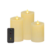 Luminara ivory pillar candles with realistic flameless flames for ambient lighting