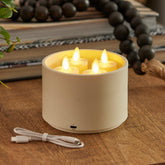 Luminara rechargeable tealights on the pearl ivory base create safe ambience.