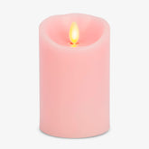 Luminara Saga Rose flameless pillar candle front view with moving flame.