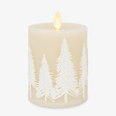 Luminara White Swan embossed trees candle with moving flame for warm, safe ambience.