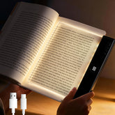 Lumoza Book Light flat panel close-up, showcasing slim profile for bedside reading