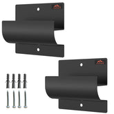 Lusheer ladder hooks on a garage wall holding a ladder for easy access.
