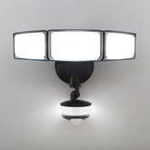 LUTEC 74W motion sensor flood light front view enhances outdoor visibility at night