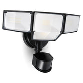 LUTEC 80W four-head LED security light viewed front for wide coverage at night