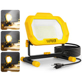 LUTEC LED work light, front view, delivering even illumination for workshops.