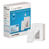 Lutron Caseta plug-in dimmer in use powering two lamps with smooth lighting control.