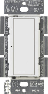 Lutron Maestro MA-S8AM-WH white digital switch, front view showing clean lines.