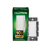 Lutron Maestro LED+ dimmer switch front view in white with precise brightness control.