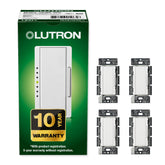 Lutron Maestro LED+ dimmer switch front view in white for precise LED dimming.