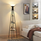 Luvkczc floor lamp with 3-tier glass shelves for stylish storage and warm ambient lighting.