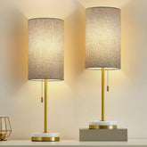 Luvkczc minimalist table lamp set 2 with grey marble base for stable bedside lighting