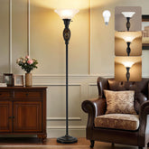 Luvkczc Vintage Floor Lamp with nightlight casts a warm glow in living spaces.