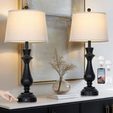 Luxeflow modern black table lamps pair enhances living room ambiance with a sleek look.