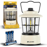 LUXPRO Retro LED Lantern beige body on table providing warm indoor illumination