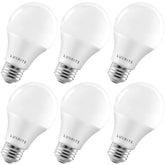 Luxrite A19 LED bulb 1100 lumens in warm 2700K glow for bright living spaces.