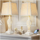 LuxSight Collection vintage table lamp pair with fabric shade, ideal for cozy living room ambiance.
